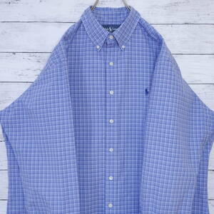 Polo Ralph Lauren ポロラルフローレン ポニー刺繍ロゴ チェック 長袖 ボタンダウンシャツ CLASSIC FI BDシャツ XL ライトブルー 20200736