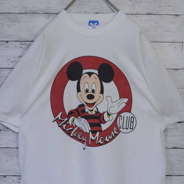 ディズニー Disney USA製 80s MickeyMouse CLUB ミッキーマウス クラブ ラバープリント クルーネック 半袖Tシャツ XL ホワイト 白 20202642