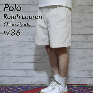 90s PoloRalphLauren ポロラルフローレン W36 ライトベージュ 刺ロゴ ツータック 2タック チノ ショートパンツ ショーツ 20202648