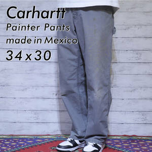 メキシコ製 カーハート Carhartt W34 L30 ゴールデンサイズ グレー レザーピスネーム ライトオンス ダック地 ペインターパンツ 20202657