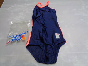 L 　紺×オレンジ系　女子　superior mind　スクール水着　競泳水着　レトロ　　未使用