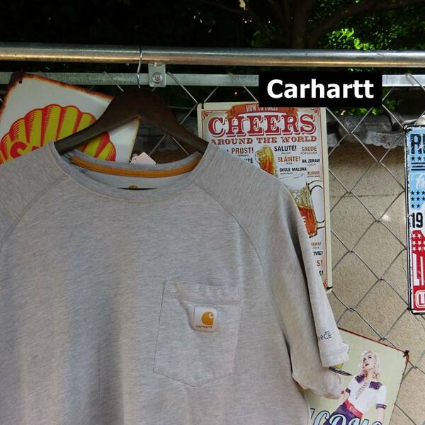 カーハート Ｔシャツ Ｌ グレー ポケット ブランドロゴT 袖ロゴ ラグランT 10102