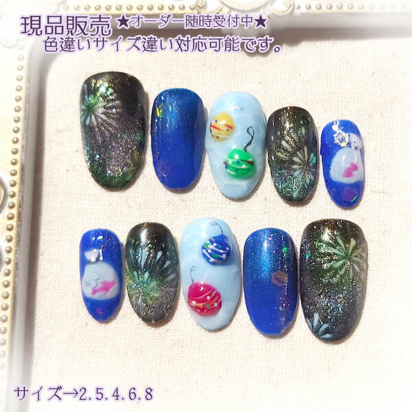 ★現品★ネイルチップ　ジェルネイル　夏祭り　花火　079