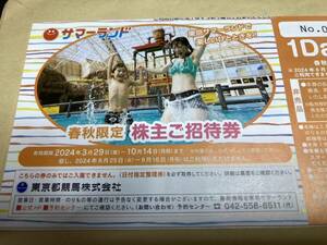 東京サマーランド 株主ご招待券 東京都競馬 株主優待券 (春秋限定) 2枚