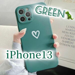 【iPhone13】グリーン iPhoneケース 大人気 シンプル ハート 手書き 可愛い 送料無料 即決 お洒落 緑
