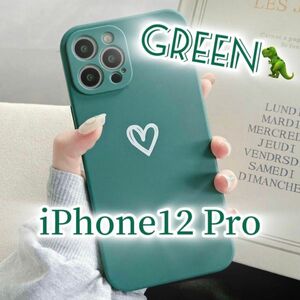 【iPhone12pro】グリーン 緑 iPhoneケース 大人気 シンプル ハート 手書き 可愛い 送料無料 即決 お洒落 