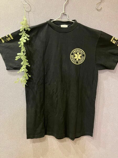 TULTEX 半袖Tシャツ USA製　ビンテージ 黒　Ｍ　救急隊消防隊　90's