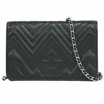 本物 シャネル CHANEL ココマーク チェーン ショルダーウォレット 長財布 ラムスキン レザー ブラック_画像1