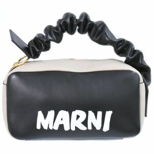 本物 マルニ MARNI ロゴ ハンドバッグ レザー ブラック ベージュ