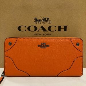 新品　COACH 長財布　コーチ　長財布　レディース　オレンジ シルバー