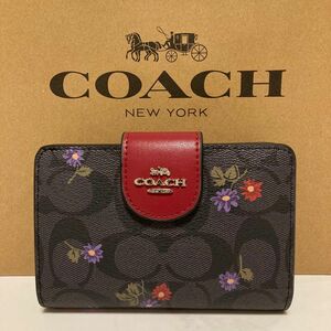 新品　COACH 長財布　コーチ　二つ折り財布　レディース メンズ ブラック レッド シグネチャー 花柄