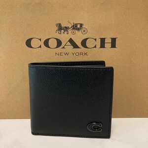 新品　COACH 長財布　コーチ　二つ折り財布　レディース メンズ シンプル ブラック Cロゴ