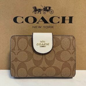 新品　COACH 長財布　コーチ　二つ折り財布　レディース メンズ ホワイト ブラウン シグネチャー