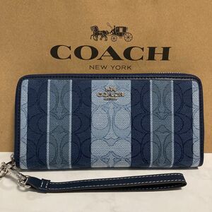 新品　COACH長財布　コーチ　長財布　レディース メンズ シグネチャー ブルー ネイビー