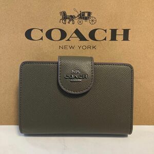 新品　COACH 長財布　コーチ　二つ折り財布　レディース メンズ カーキ