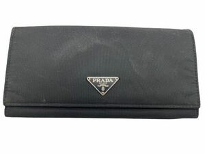 【美品!!】PRADA プラダ ナイロン 長財布 二つ折り ブラック メンズ 黒 ウォレット 札入れ 三角ロゴ 比較的綺麗 ブランド
