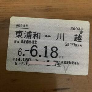 【期限切れ】JR東日本 東浦和～川越（定期券）■ 6.6.18