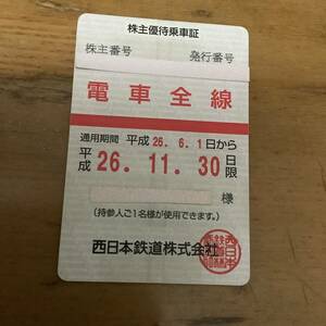 【期限切れ】西鉄 株主優待乗車証 電車全線（定期券）■ 26.11.30