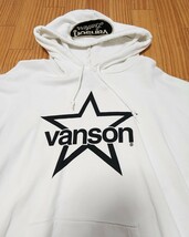 即決 早い者勝ち【VANSON/バンソン】 プルオーバータイプフードパーカー 白/ホワイト VANSONロゴ ワンスター/星 プリント サイズL _画像3