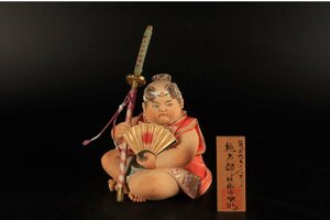 [URA] day exhibition author Sato .. carving /. front Hakata doll peach Taro / also box /16-5-16 ( search ) antique / ornament / decoration thing / objet d'art / sculpture / old fine art / work of art 