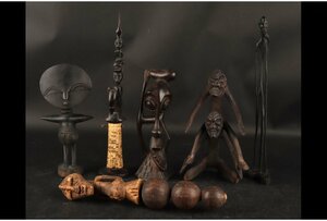 [URA] Africa n antique / wooden doll 6 body /10-4-158 ( search ) antique / race / ornament / objet d'art /p Limitee .b art 