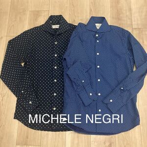 【2枚】MICHELENEGRI ミケーレネグリ シャツ コットン 長袖シャツ ドット 