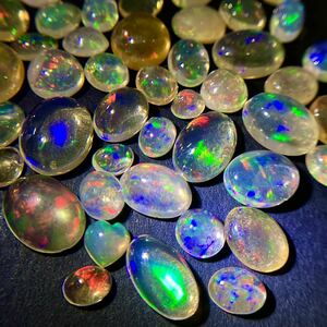 遊色効果抜群!!☆天然オパールおまとめ 50ct☆M 約10g ルース 裸石 宝石 ジュエリー 遊色 虹 opal jewelry オーバル ④