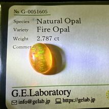  ☆天然ファイヤーオパール 2.787ct☆M 約13.0×9.5mm ルース 遊色 裸石 宝石 ジュエリー fire opal jewerly _画像4