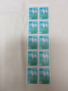 ふるさと切手 / 滋賀県 1993 琵琶湖とヨシとヨット 62円 ペーン 未使用