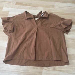 フリル袖バックリボンスキッパーシャツ ストライプ 半袖シャツ
