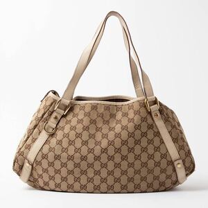 1円スタート★美品★GUCCI グッチ 130736 アビー GG柄 GGキャンバス×レザー トートバッグ ショルダー 肩掛けかばん ブラウン系 24