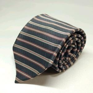 Henry Cottons グレー ストライプ シルク100％ 日本製 ネクタイ