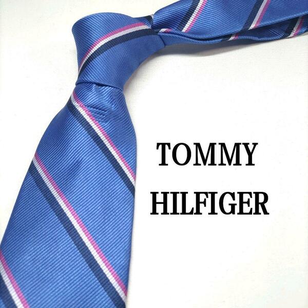 TOMMY HILFIGER ブルー ストライプ シルク やや難あり