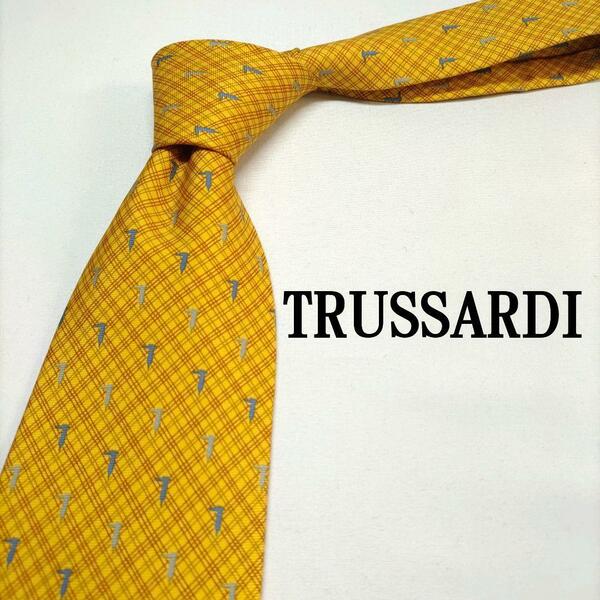 TRUSSARDI イエロー ロゴマーク ドット柄 シルク 【美品】