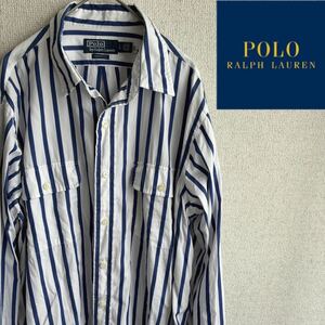 POLO RALPHLAUREN ロンドンストライプ　ワークシャツ　長袖　Lサイズ　ポロラルフローレン