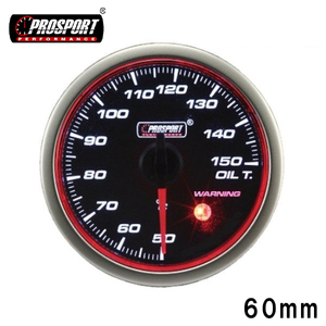 車 油温計 メーター 60パイ PROSPORT プロスポーツ 赤リング ワーニング機能付 60mm 60ミリ 60Φ カスタム パーツ　