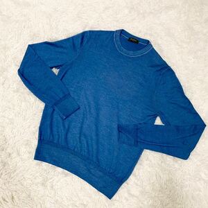 1 иен ~ прекрасный товар Berluti Berluti вязаный свитер tops шерсть свитер вязаный длинный рукав шерсть материалы 48 степень голубой темно-синий высококлассный 