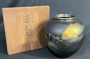 MIK298 壺◆金鯉◆銀鯉◆鋳銅製◆共箱付き　【1円スタート！！】アンティーク　コレクション