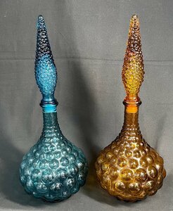 MIK317 Italy made * amber color * blue color * glass bottle * interior * glass * Vintage [1 jpy start!!] collection 