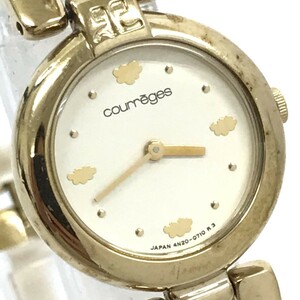  прекрасный товар courreges Courreges наручные часы 4N20-042A кварц дыра ro ground Gold Vintage женский батарейка заменена рабочее состояние подтверждено 