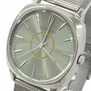 超美品 Paul Smith ポールスミス 腕時計 5530-F52258 クオーツ アナログ クッション グリーン シルバー シンプル 電池交換済 動作確認済
