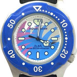 SEIKO Seiko ALBA Alba AQUA GEAR aqua gear wristwatch V701-1S40 quarts hole ro ground blue black battery replaced operation OK