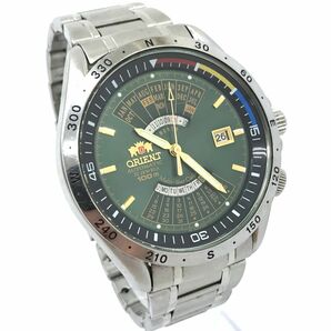 ORIENT オリエント 腕時計 EU03-C1 CA 自動巻き オートマティック アナログ ラウンド カーキ グリーン シルバ－ カレンダー 動作確認済みの画像4