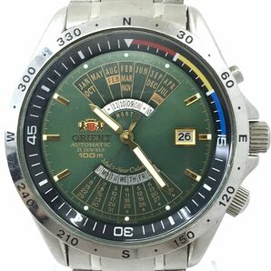 ORIENT オリエント 腕時計 EU03-C1 CA 自動巻き オートマティック アナログ ラウンド カーキ グリーン シルバ－ カレンダー 動作確認済みの画像1