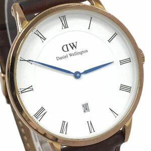 Daniel Wellington ダニエルウェリントン DW Dapper B38R1 腕時計 クオーツ アナログ ラウンド ホワイト ブラウン 電池交換済み 動作OK