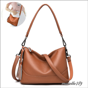 book@ cow leather!* Brown leather bag *2WAY diagonal ..OK light weight little number arrival 2024 year spring new work! original leather limitation using one's way eminent cow leather tassel attaching hand 1011r