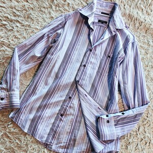 BURBERRY BLACK LABEL ④[ модный весна цвет ] Burberry Black Label рубашка с длинным рукавом полоса лиловый кнопка down шланг Logo вышивка 