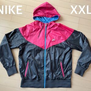 NIKE ナイキ メンズ ウィンドランナー ナイロンジャケット フーデットジャケット ウィンドブレーカー XXLサイズ グレー×ピンク の画像1