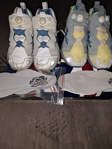 送込 中古2足セット 2000年代中盤製 REEBOK PUMP FURY リーボック インスタ ポンプフューリー 白 青 蛍光黄 ホワイト ブルー イエロー 27cm