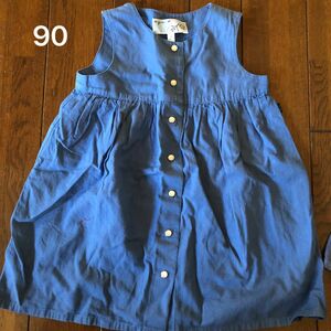 90 ワンピース キッズ 女の子 子供服 ノースリーブワンピース デニム　ノースリーブ